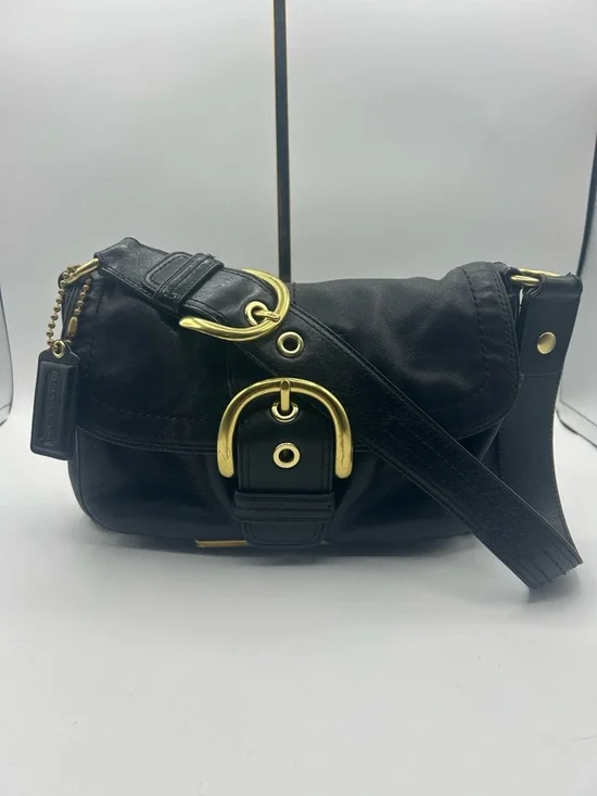 Coach Black Leather Shoulder Bag with Gold Hardware - Picture 1 of 16